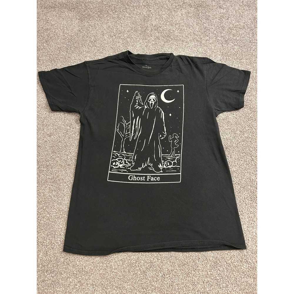 Ghost Face T-Shirt Adult Medium Black Excellent Tarot Card Graphic Scream Tee